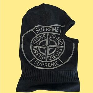 Supreme x Stone Island Black Knit Balaclava with Silver Logo